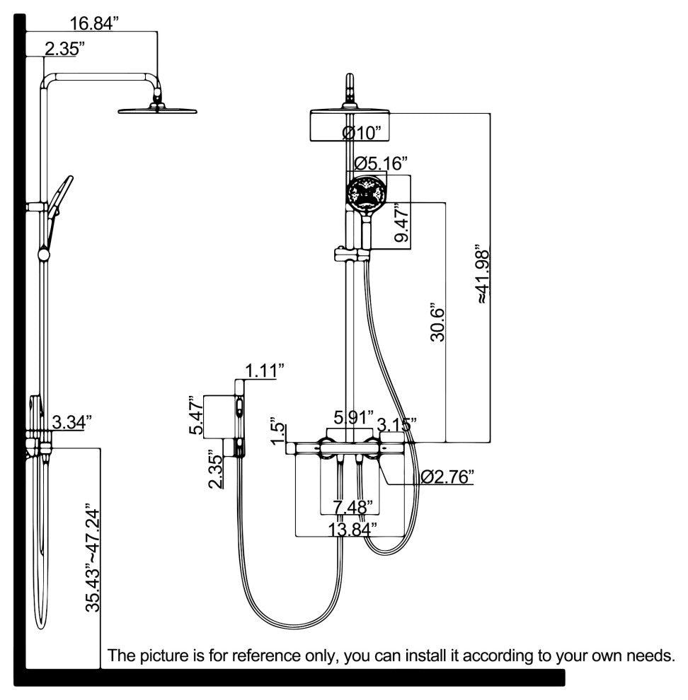 Wall Mounted Multi-Function Rain Shower System with Rough-in Valve, Matte Black