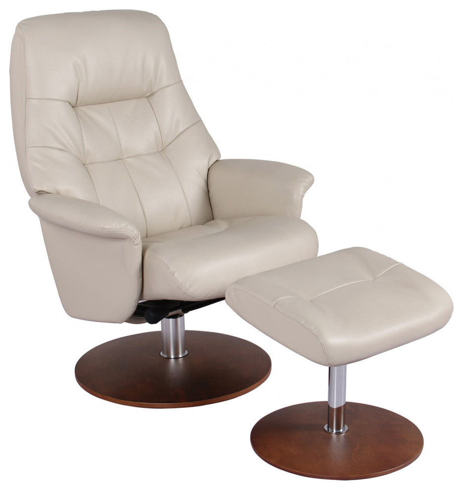 HomeRoots Contemporary Off White Taupe Swivel Recliner and Ottoman Set