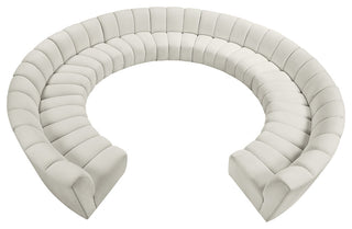 Infinity Channel Tufted Velvet Modular Chair, Cream, 11 Piece