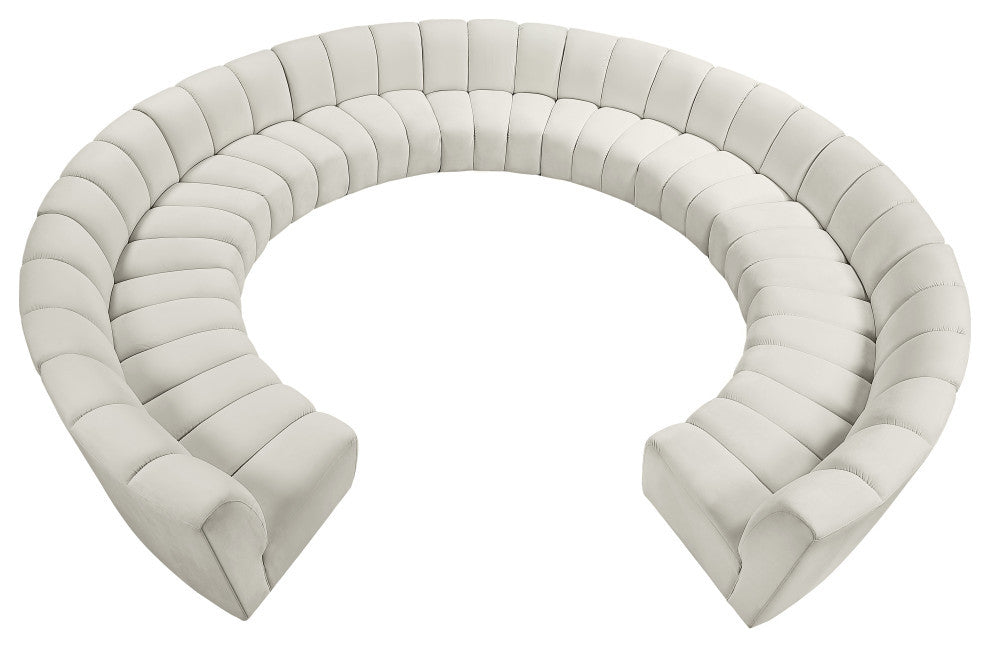 Infinity Channel Tufted Velvet Modular Chair, Cream, 11 Piece