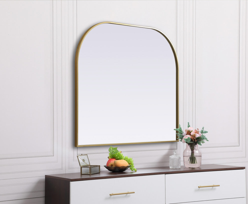 Metal Frame Arch Mirror 40X34 Inch, Brass
