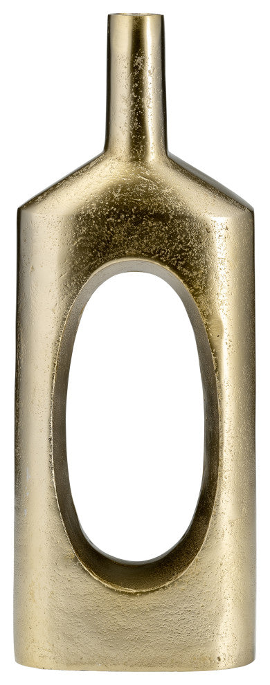 Metal, 16"H, Tall Modern Open Cut Out Vase, Gold