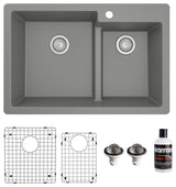 Karran 33" Top Mount Double Bowl 60/40 Quartz Kitchen Sink Kit, Grey