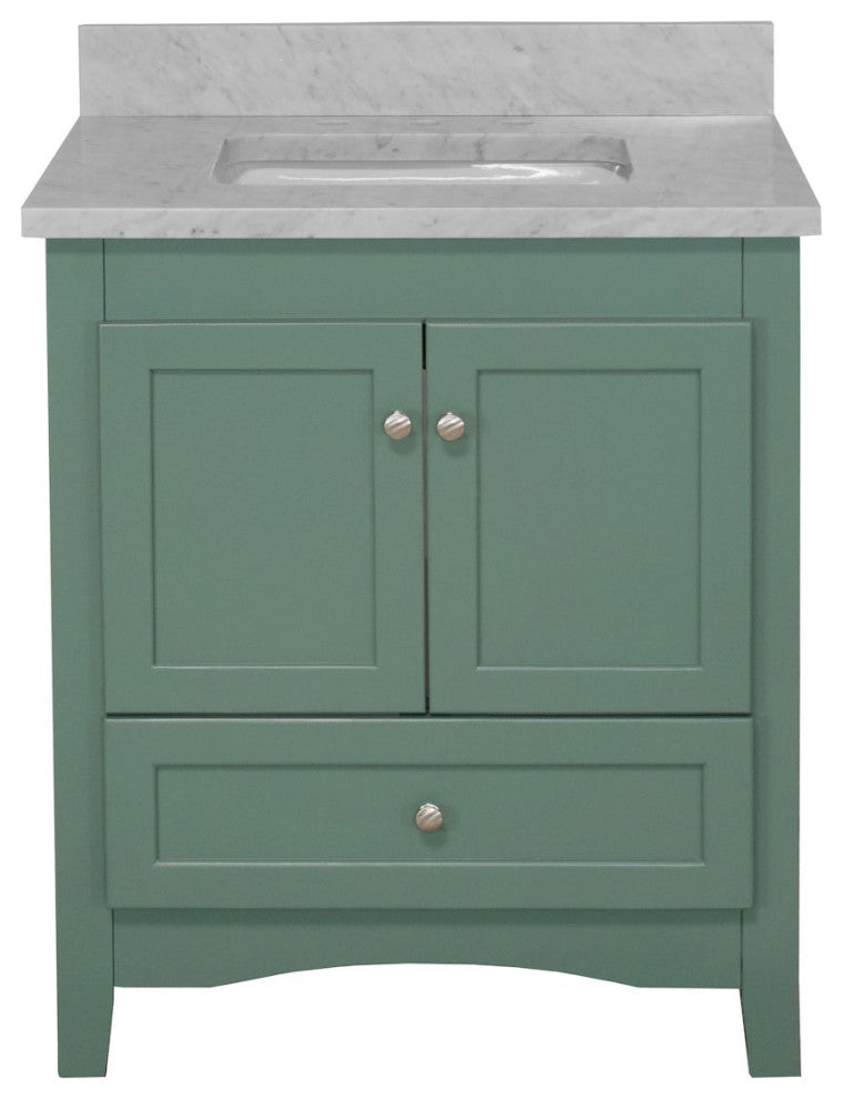 Abbey 30" Bathroom Vanity, Base: Sage Green, 30", Top: Carrara Marble