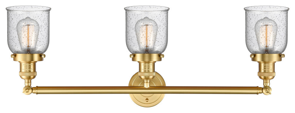 Small Bell 3 Light Bath Vanity Light, Satin Gold, Seedy