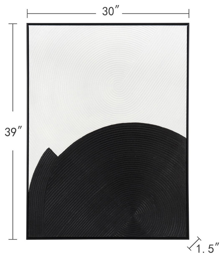 Hand painted Canvas Wall Art-Abstract-Black, Ivory-30" x 39"