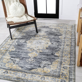 Bausch Distressed Chenille Washable Dark Gray/Yellow 4 ft. x 6 ft. Area Rug