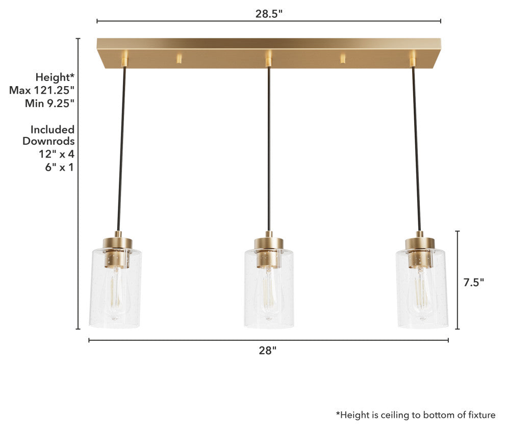 Hartland Alturas Gold With Seeded Glass 3 Light Cluster Ceiling