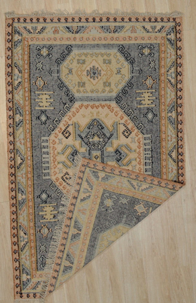 Blue Contemporary Classic High low Kilim Area Rug