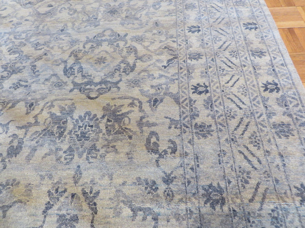 Hand-Knotted Beige Gray Fine Oushak Vegetable Dyes Oriental Rug, 8x10