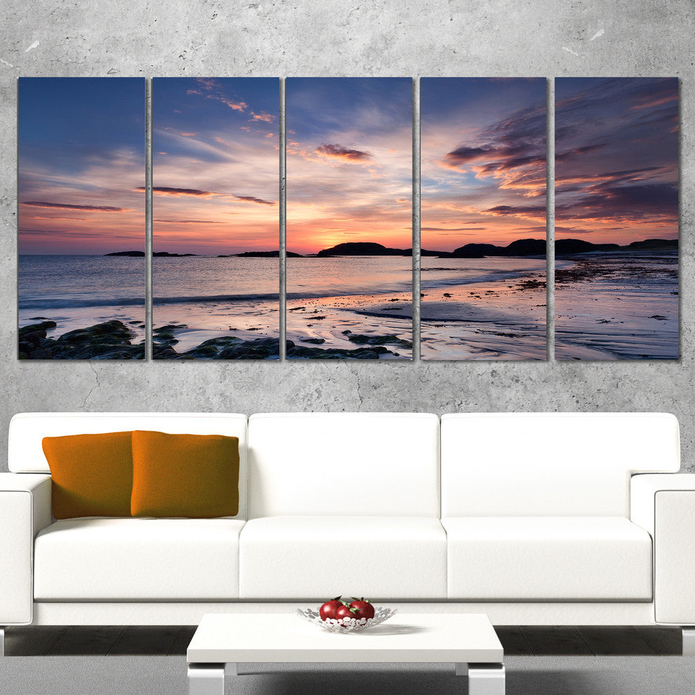Dramatic Sky at Sunset on Isle of Iona, Seashore Canvas Print, 60"x28", 5 Panels