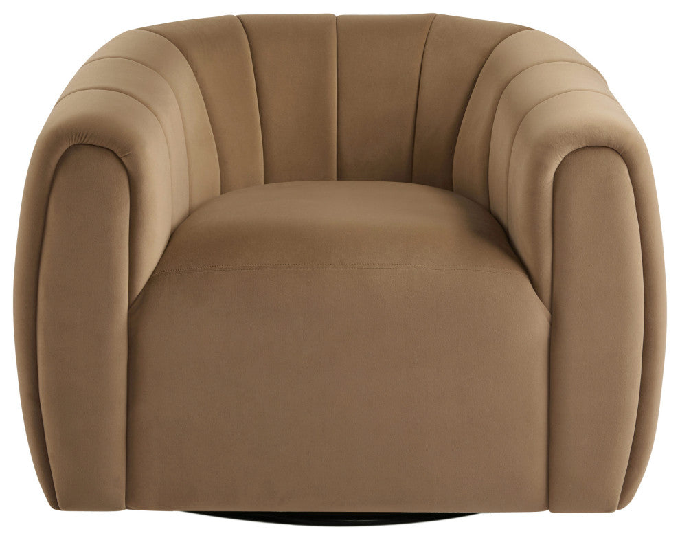 GDF Studio 360Â° Modern Swivel Club Chair, Metal Base, Velvet/Camel