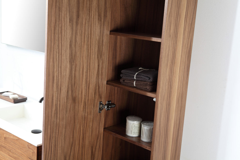 FIGURE Walnut Wall Mount Modern Bathroom Side Cabinet, 13"