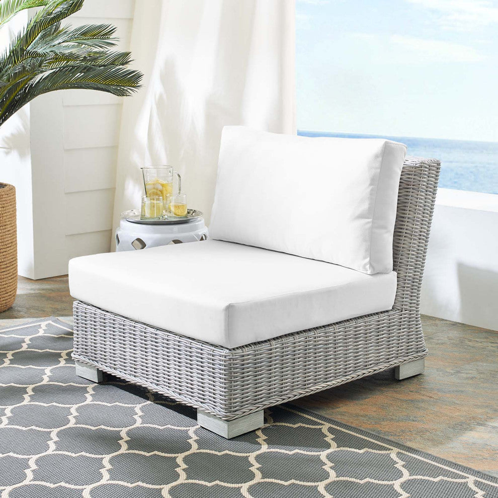 Lounge Chair, Sunbrella, Rattan, Wicker, Gray White, Modern, Outdoor Patio