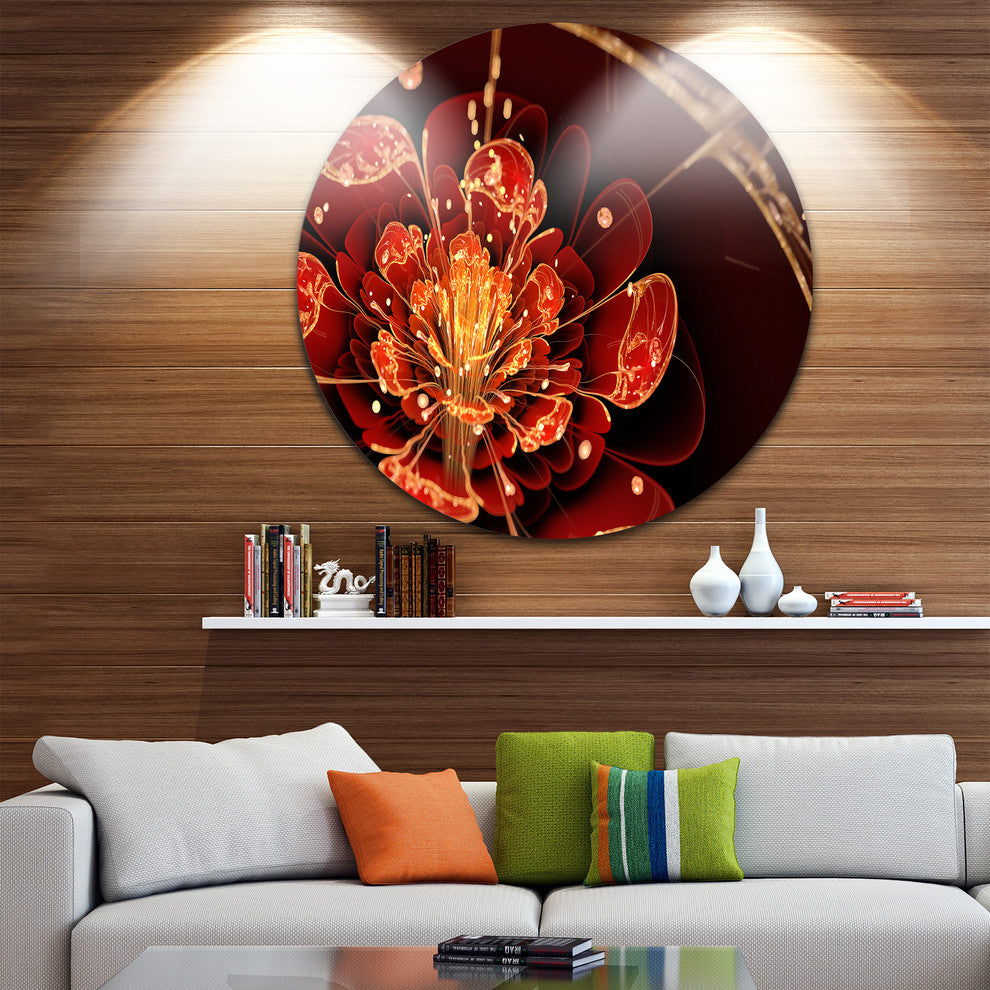 Flower With Red, Golden Petals, Floral Digital Disc Metal Artwork, 11"