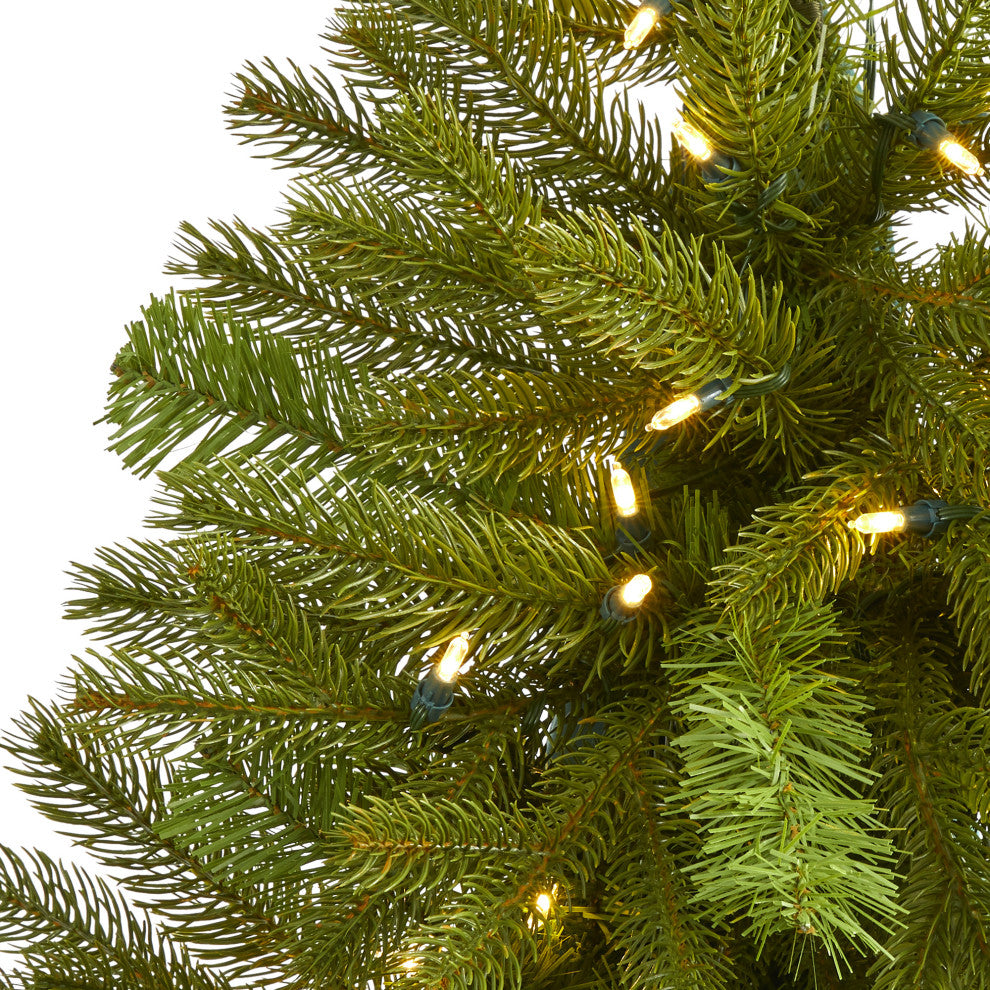 3' Cambridge Spruce Flat Back Faux Xmas Tree W/ White Lights & Bendable Branches