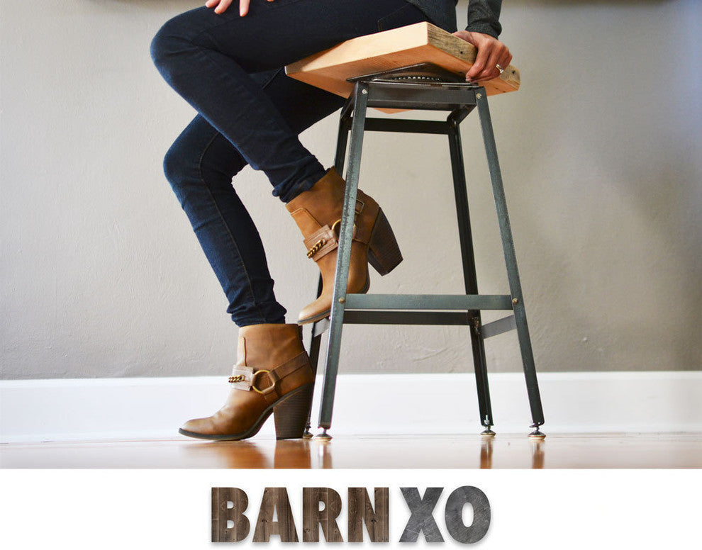 Reclaimed Barn Wood And Steel Swivel Stool 18x16x16, Scorched