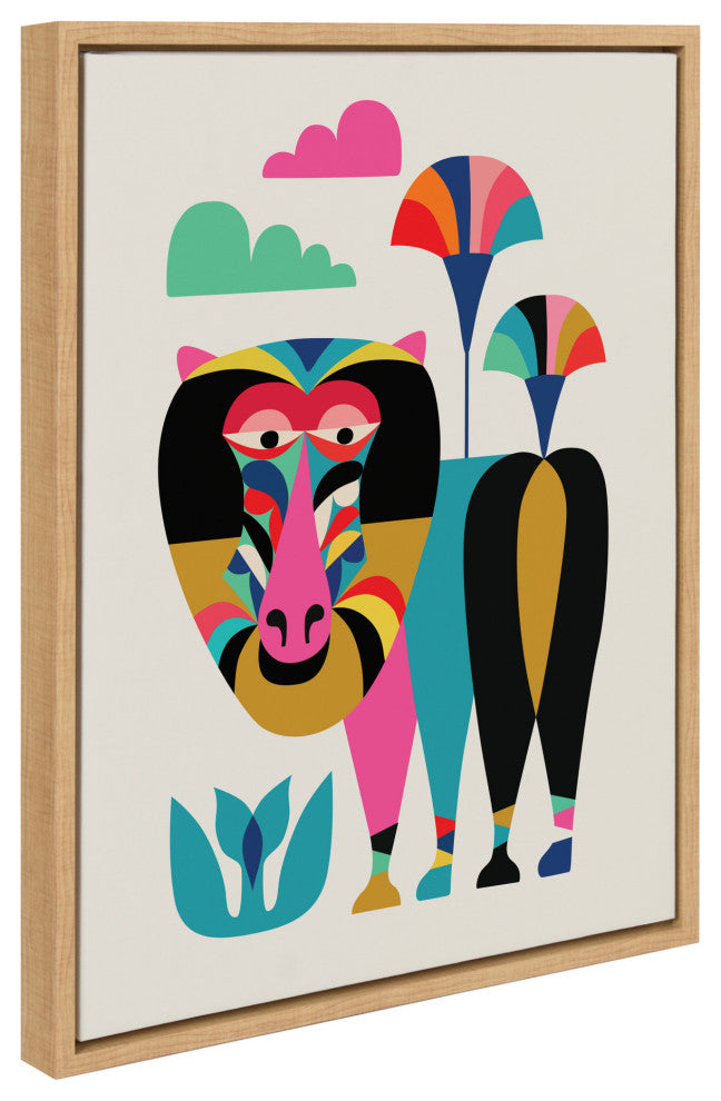 Sylvie Baboon Framed Canvas by Rachel Lee, Natural 18x24