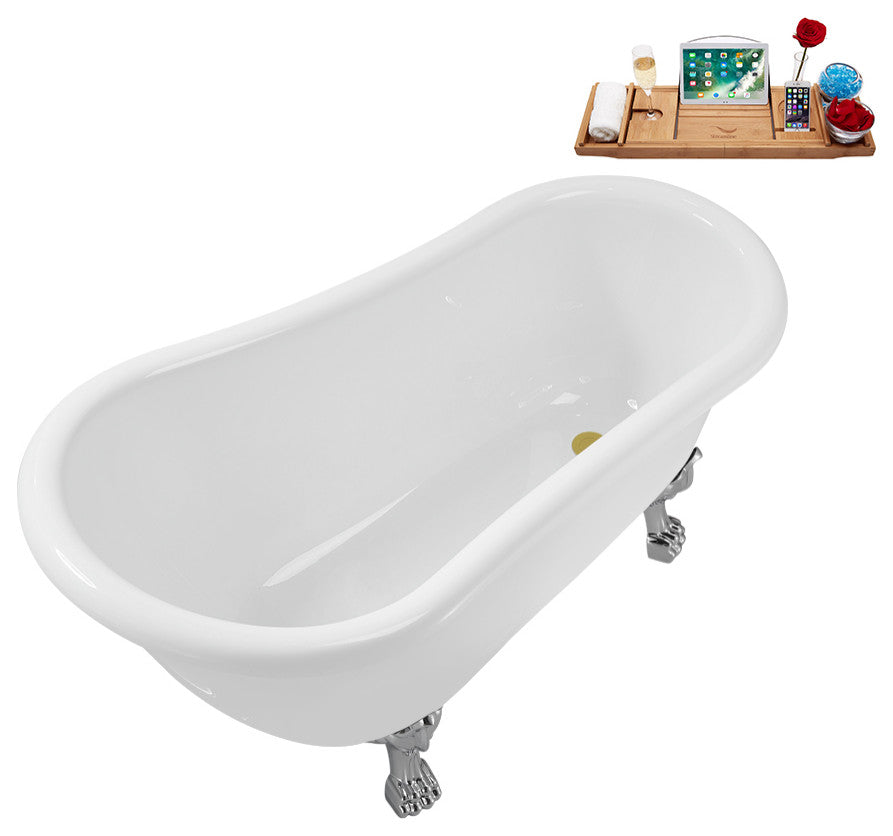 53'' Streamline N488CH-IN-BGL Soaking Clawfoot Tub and Tray With Internal Drain