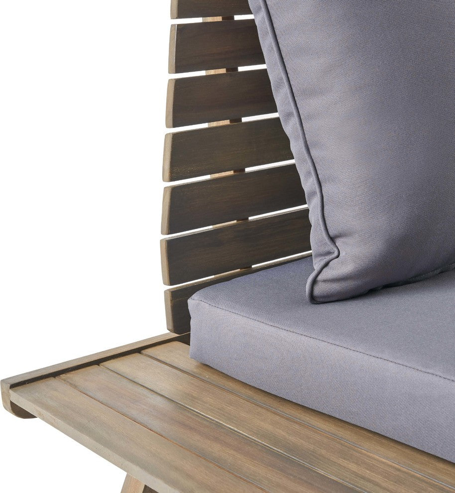 Rosalind Outdoor 2 Seater Acacia Wood Club Chairs and Side Table Set, Gray, Dark Gray