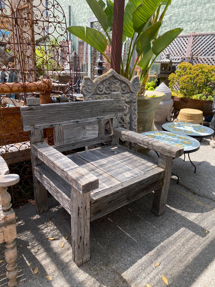 Outdoor Grey Teak Railway Wood Chair
