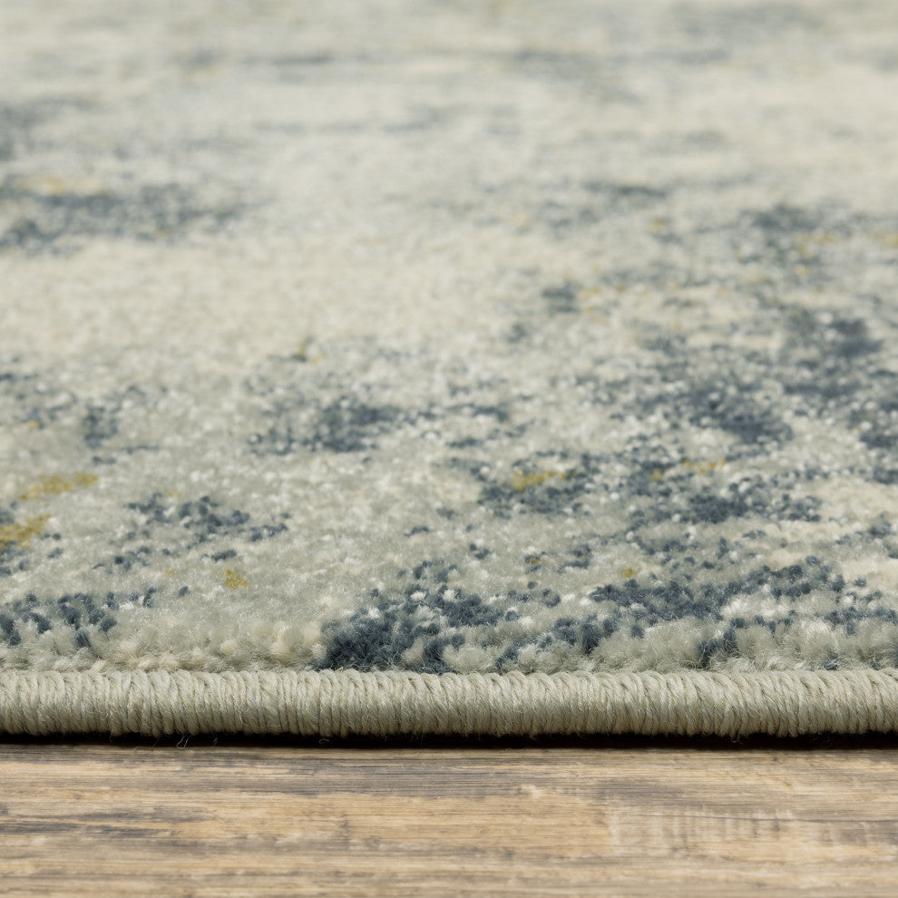 Bastian Distressed Abstract Beige/ Teal Indoor Area Rug, Beige, 1'10"x7'3"