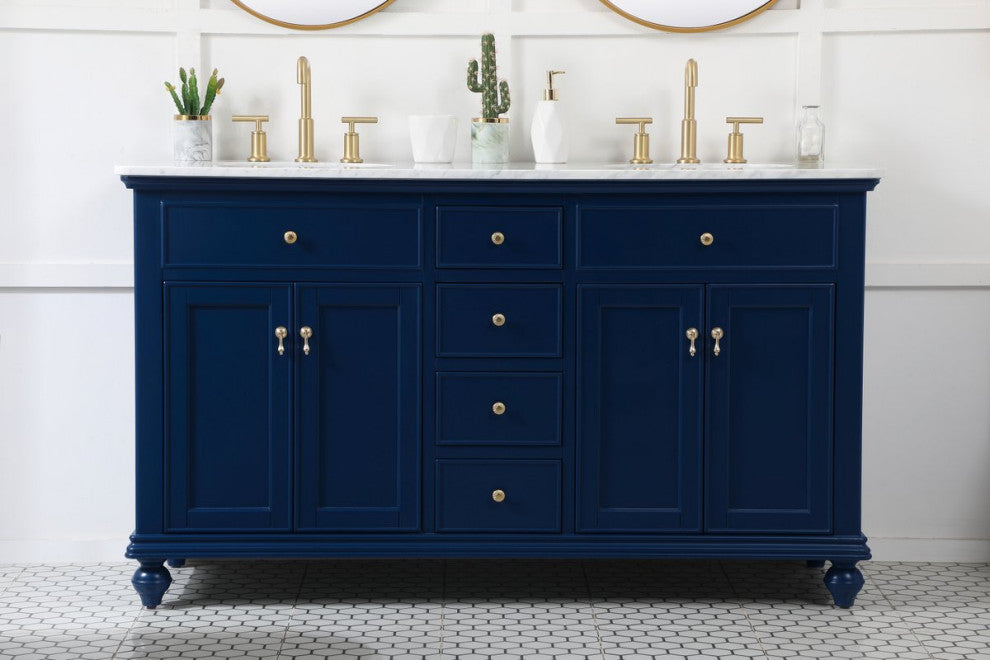 Elegant VF12360DBL 60"Double Bathroom Vanity, Blue
