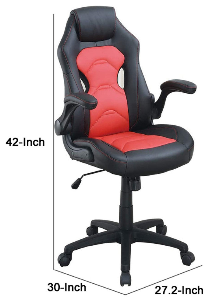 Office Chair with Padded Seat and Curved Track Arms, Black and Red