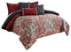 Benzara BM225195 10 Piece King Size Comforter Set with Medallion Print, Red/Blue