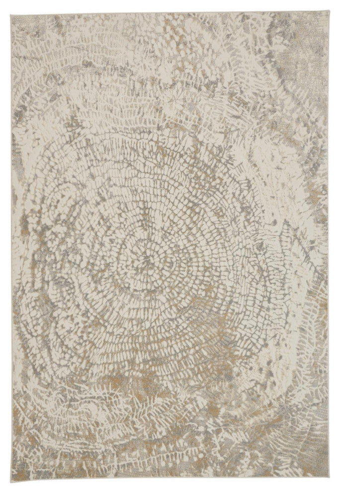 Weave & Wander Frida Distressed Abstract Watercolor Rug, Ivory/Gray, 2'1"x3'