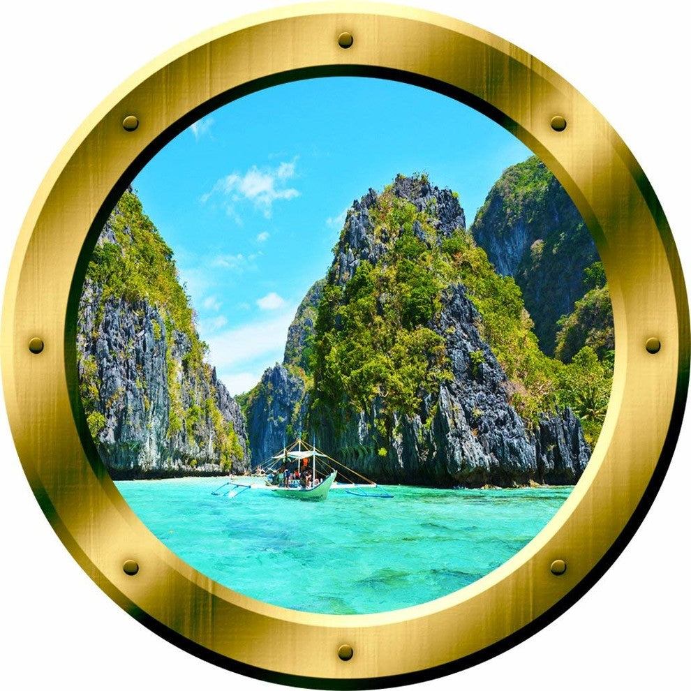 VWAQ 1 Mountain Wall Decal Ocean Porthole 3D Wall Sticker, 20" Diameter