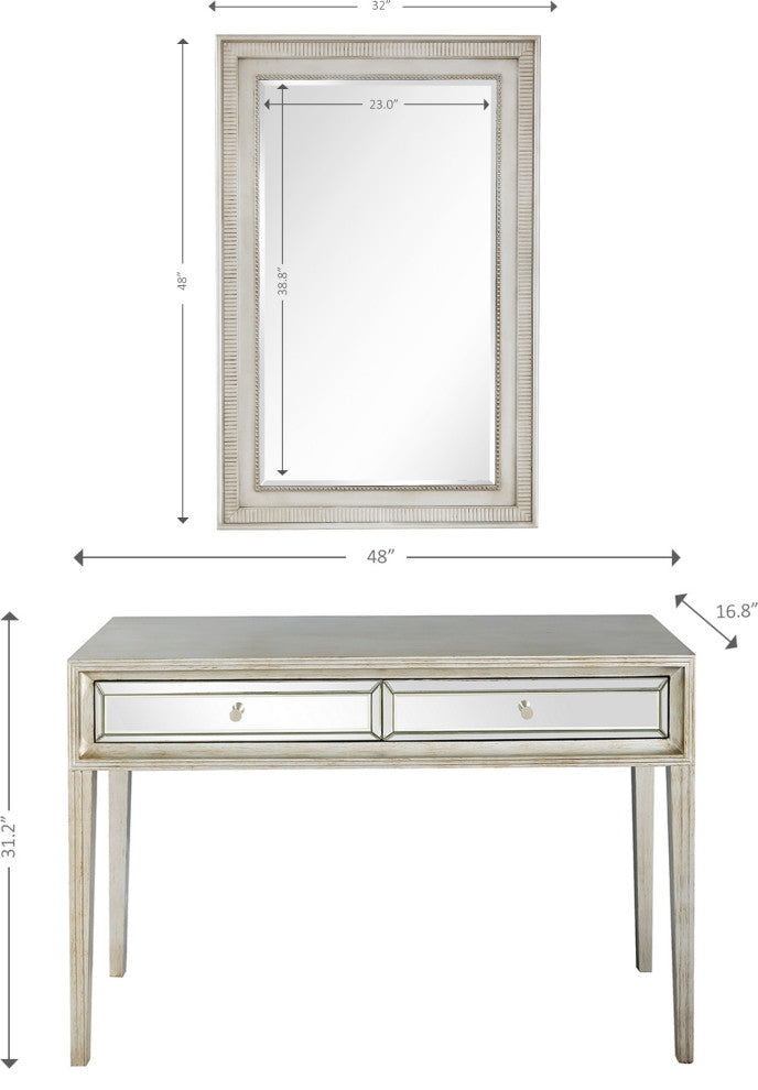 Antiqued Silver Finish Mirror and Console Table