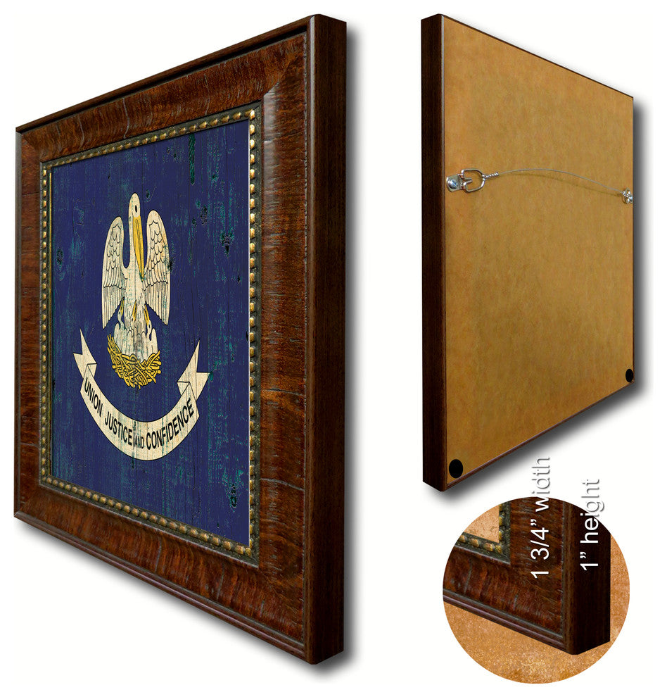 Louisiana State Vintage Flag Print With Brown Gold Frame, 23"X33"