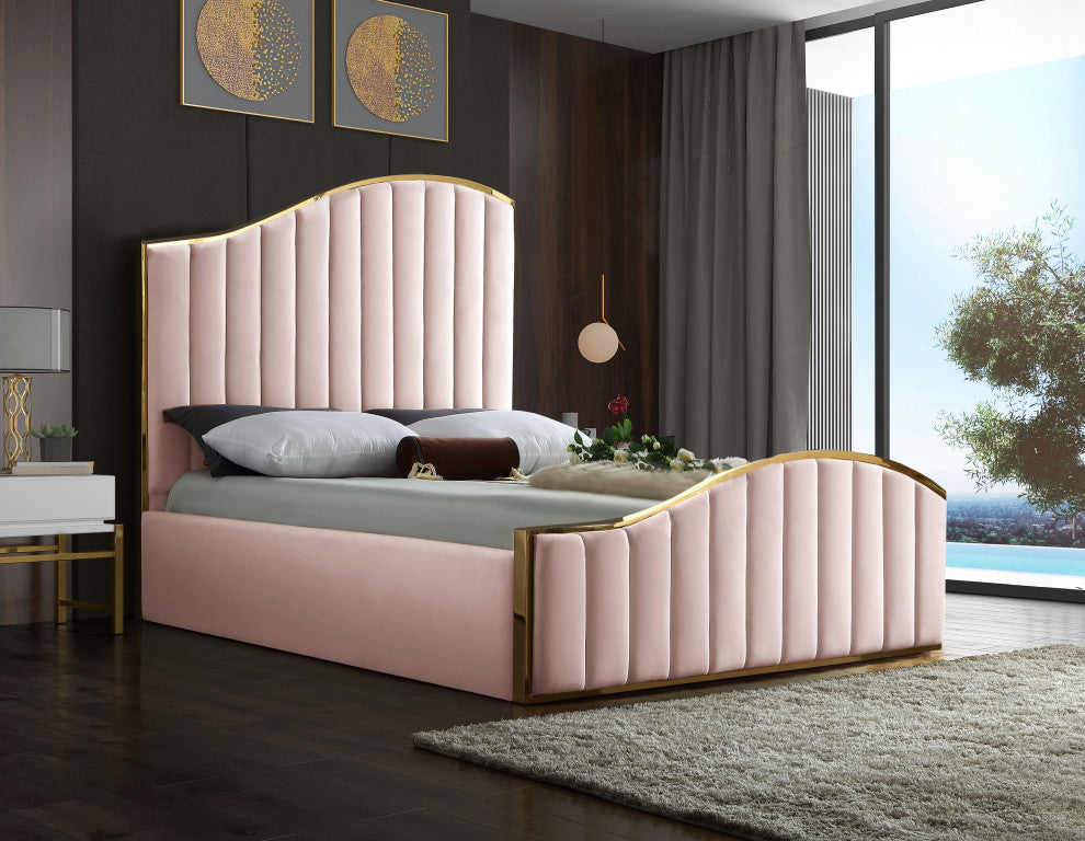 Jolie Black Velvet King Bed, Pink, Queen