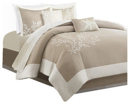 Harbor House Coastline Coastal Coral Seaside 6-Piece Comforter Set, Taupe, King