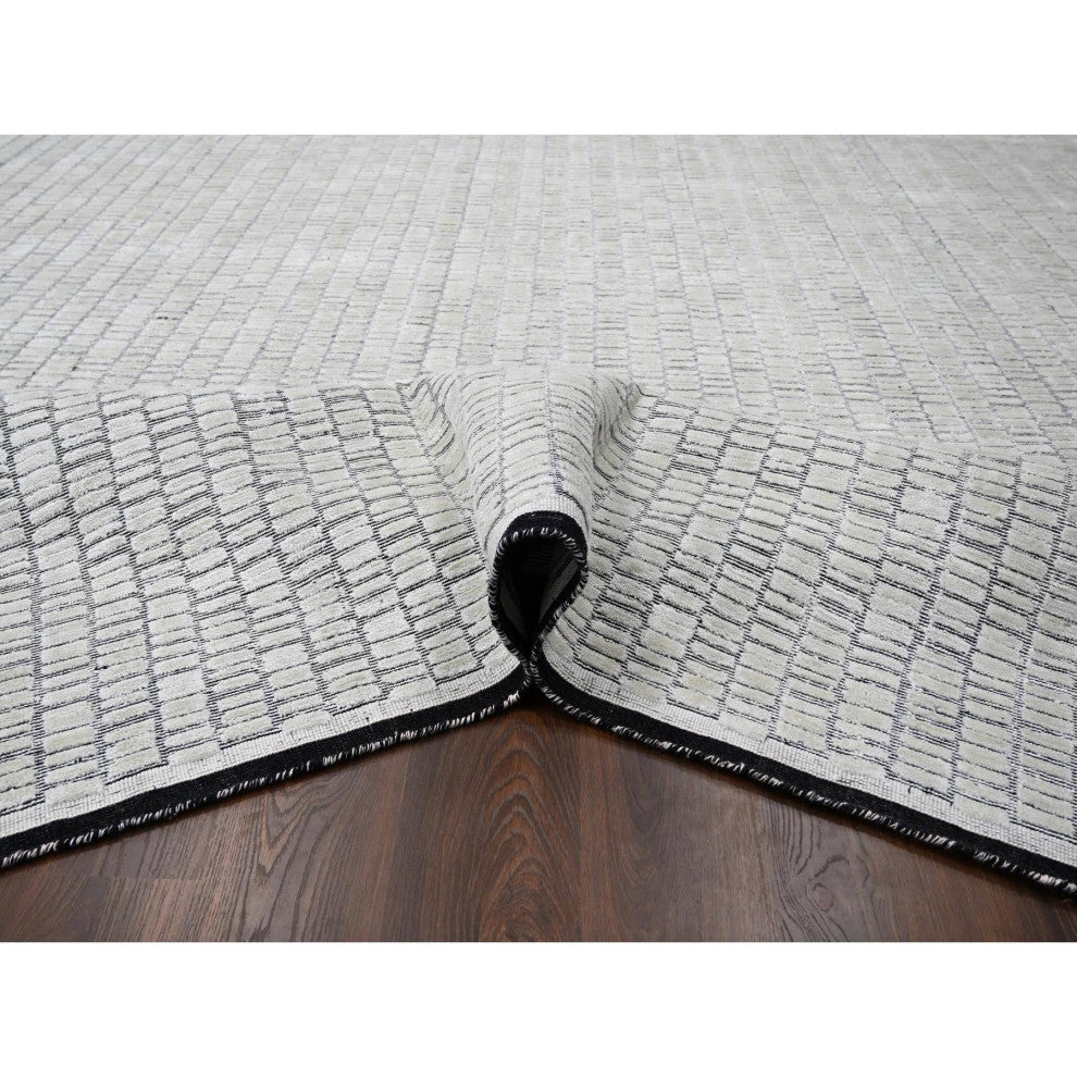 Ivory Wool and Silk Hand Loomed Modern Oversized Oriental Rug 12'2"x14'11"