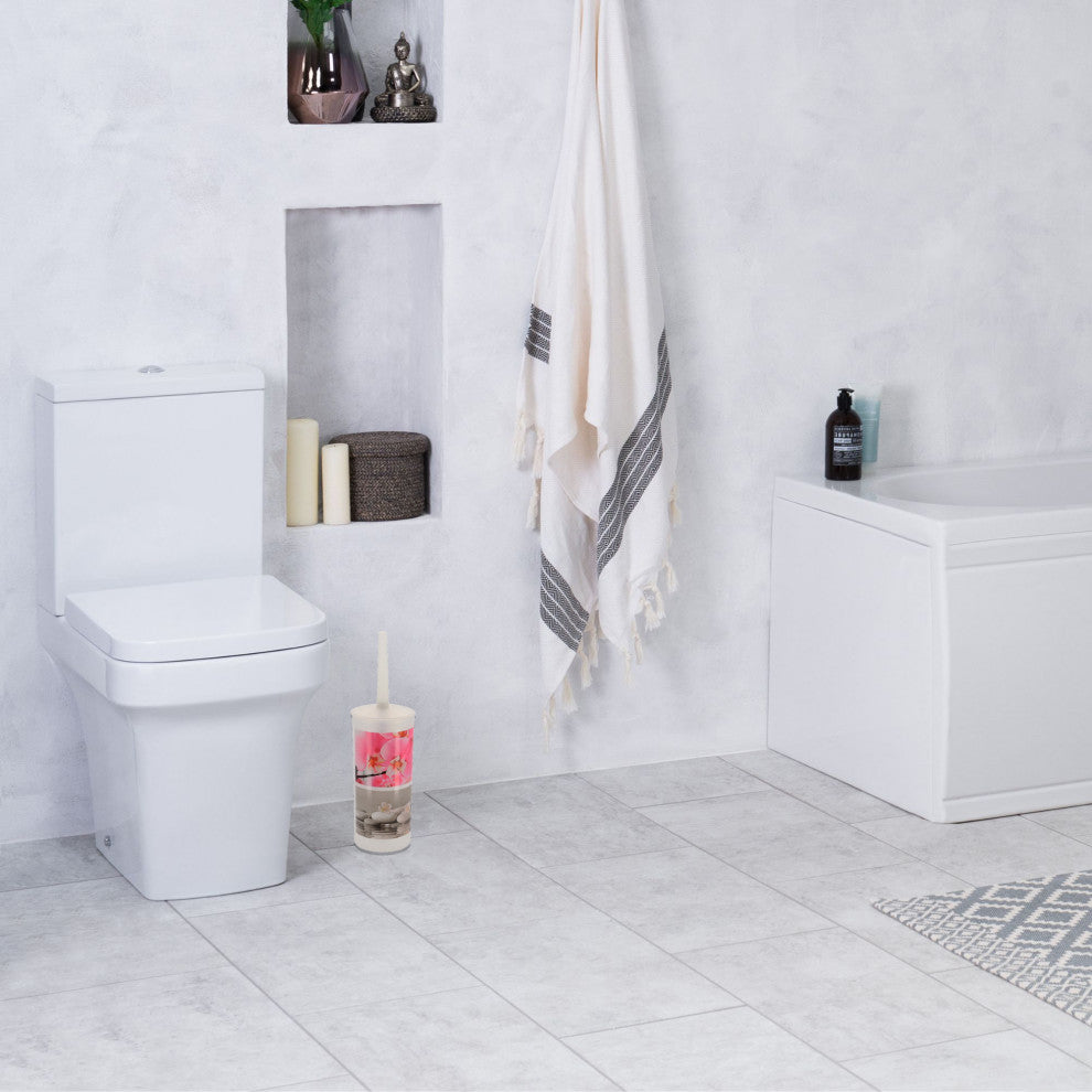 Bathroom Accessory Set - Decorative Plastic Waste Basket and Toilet Brush, Orchid