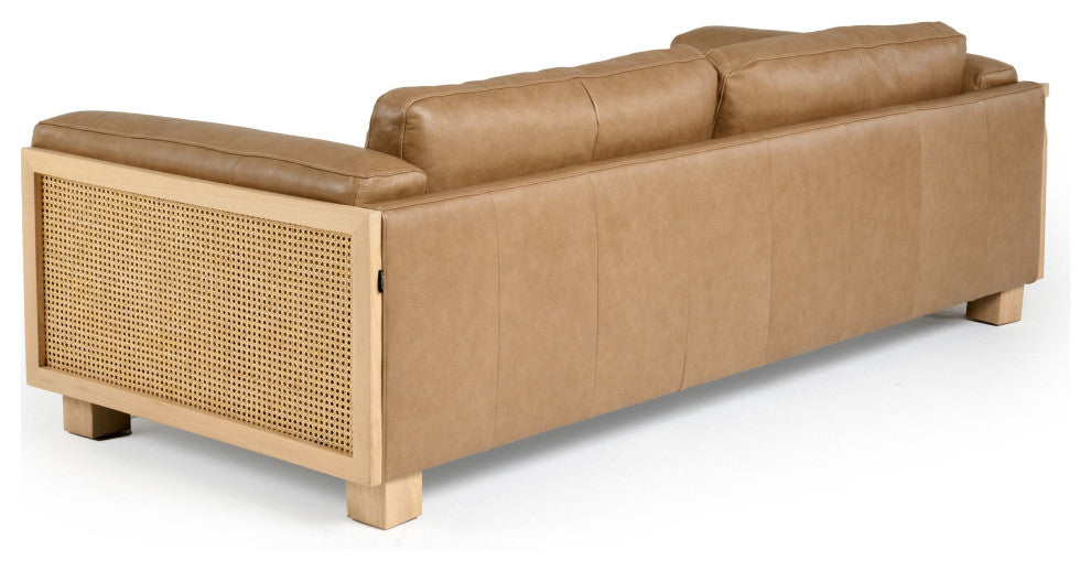 Divani Casa Danson Modern Tan Leather, Wicker Sofa