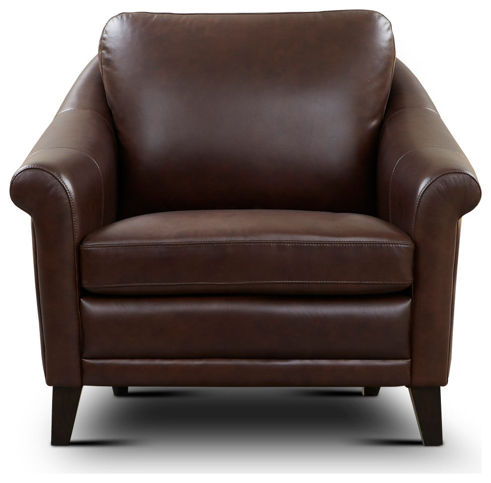 Sienna Genuine Leather Midcentury Modern Armchair, Brown