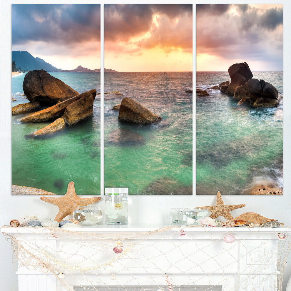 "Sunrise at Blue Lamai Beach" Metal Wall Art, 3 Panels, 36"x28"