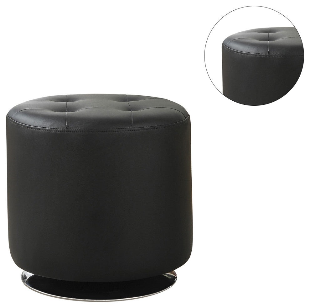 Round Leatherette Upholstered Ottoman, Black