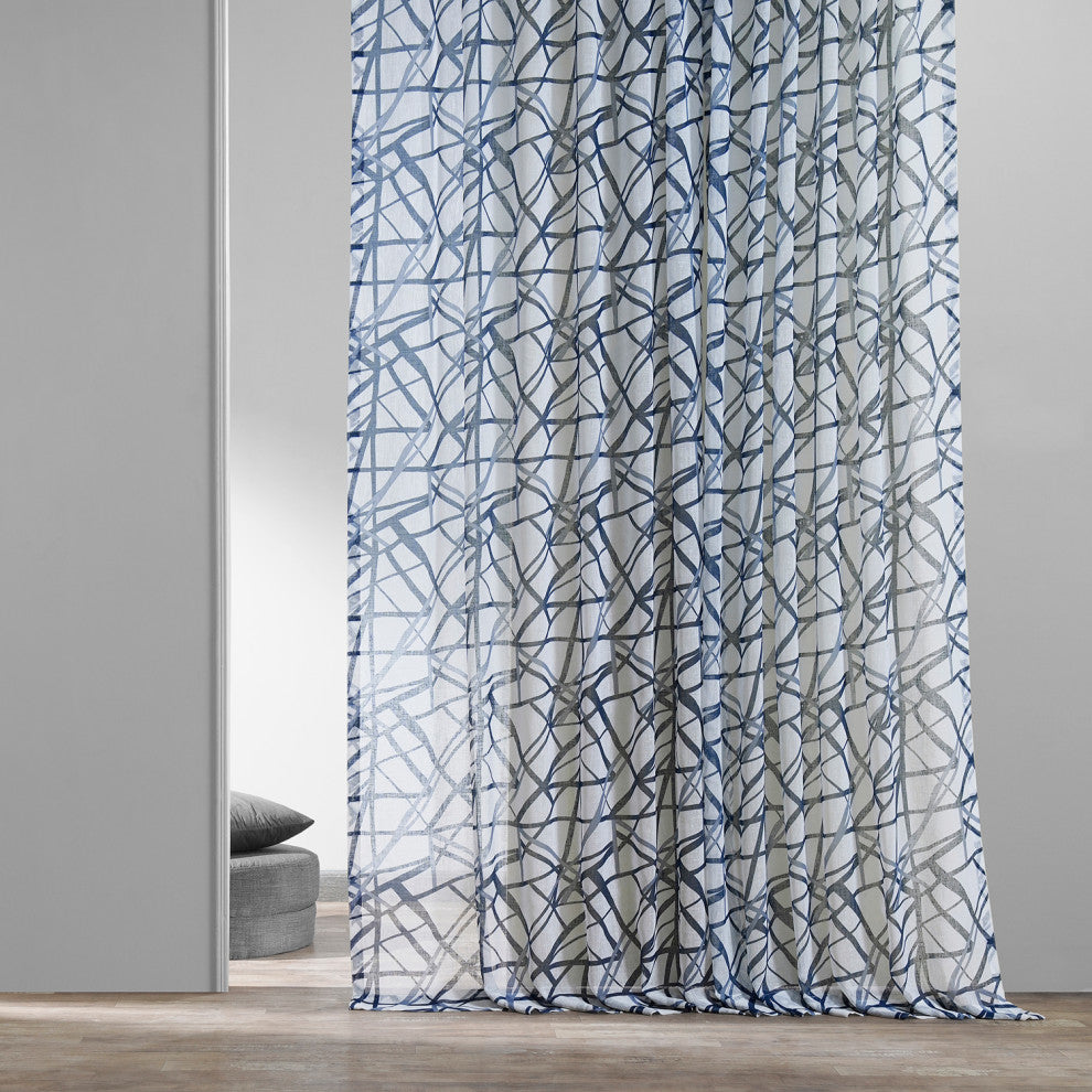 Matrix Printed Sheer Curtain Single Panel, Blue, 50"x96"
