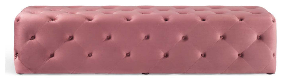 Tufted Accent Chair Bench, Velvet, Pink, Modern, Living Lounge Hotel Hospitality