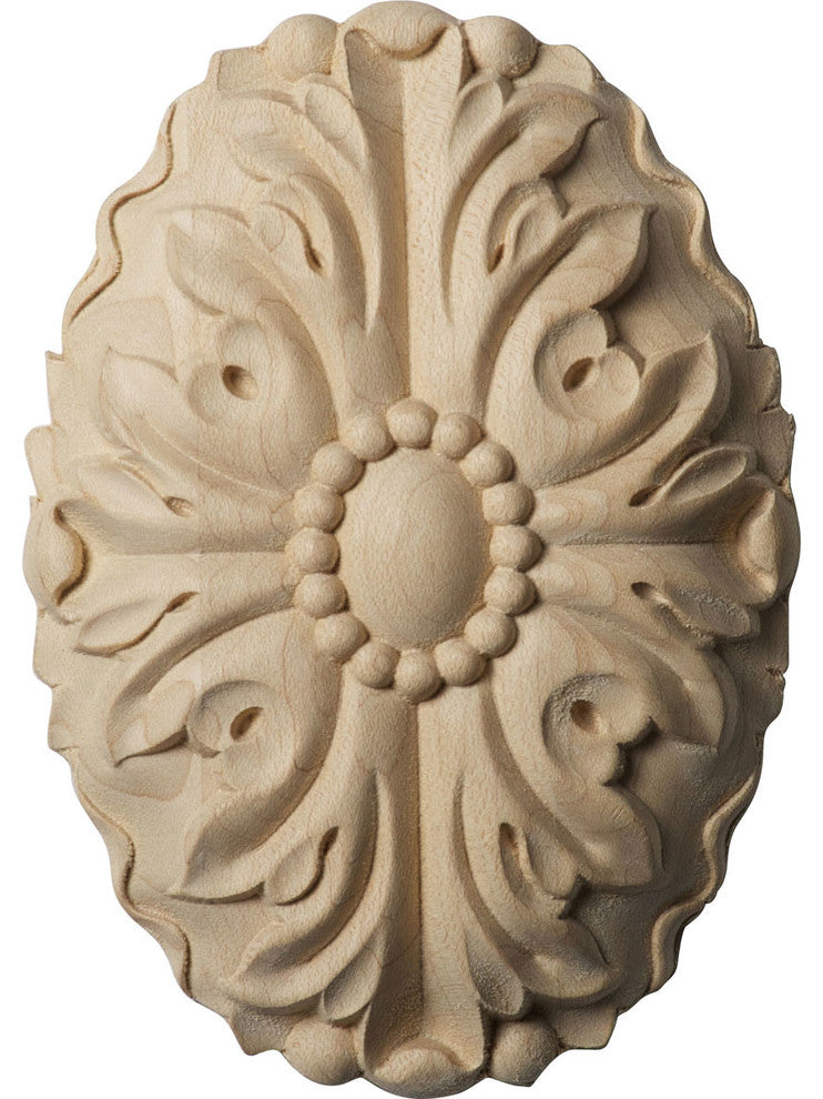 3 1/2"W x 4 7/8"H x 1"P Ashford Oval Rosette, Rubberwood