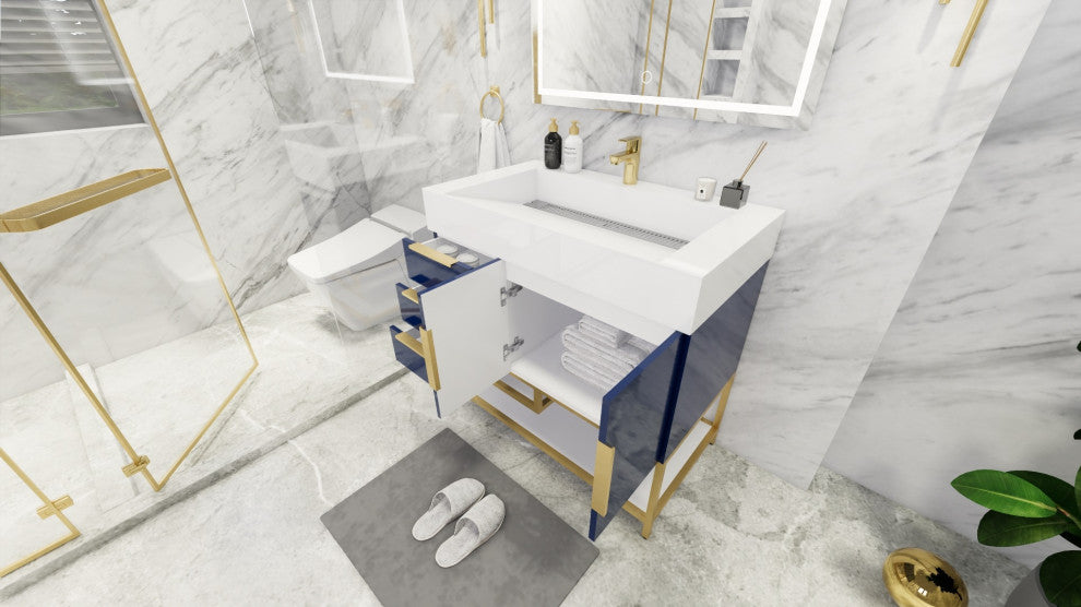 Madison 36" Freestanding Vanity With Reinforced Acrylic Sink, High Gloss Blue