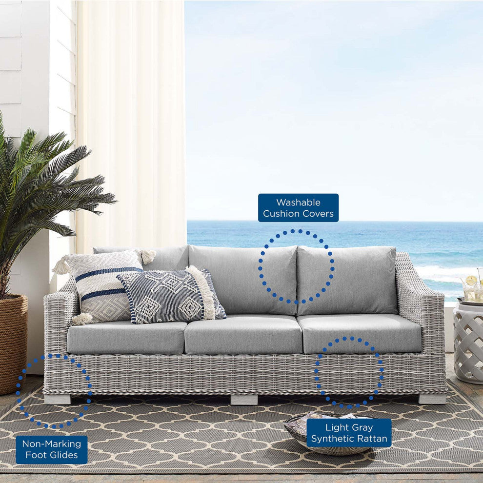 Lounge Sofa, Sunbrella, Rattan, Wicker, Gray, Modern, Outdoor Patio Cafe
