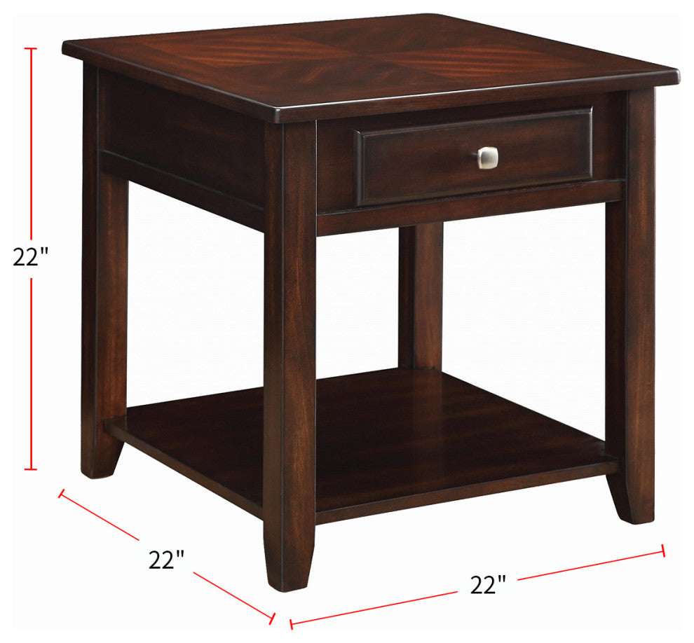 Square End Table with Drawer, Walnut