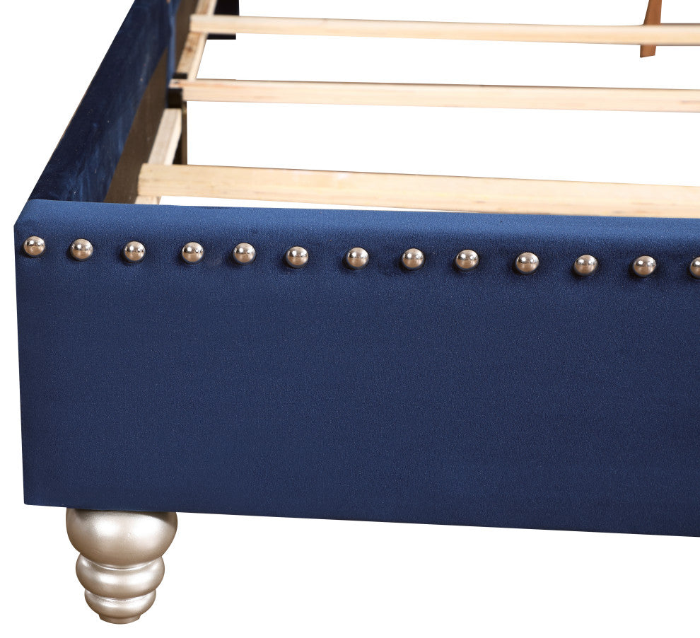 Princeton Tufted Upholstered Suede Bed, Cobalt Blue, Full