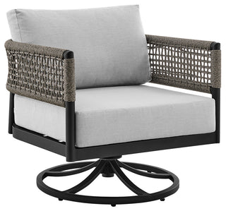 Felicia Outdoor Patio Swivel Rocking Chair in Black Aluminum and Grey Rope...