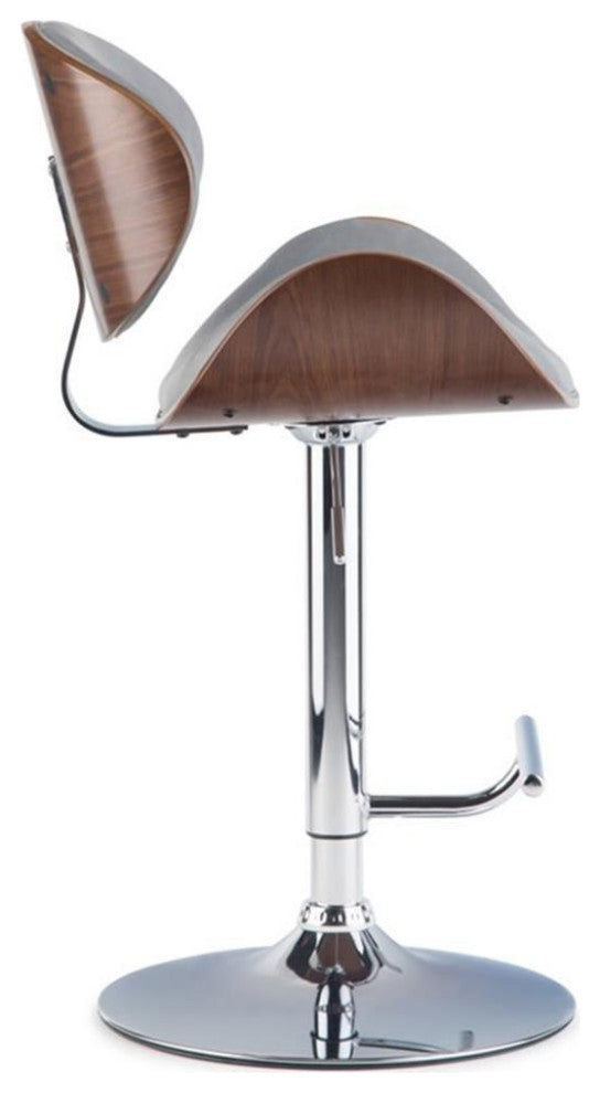 Marana Bentwood Adjustable Height Gas Lift Bar Stool In Stone Grey Faux Leather